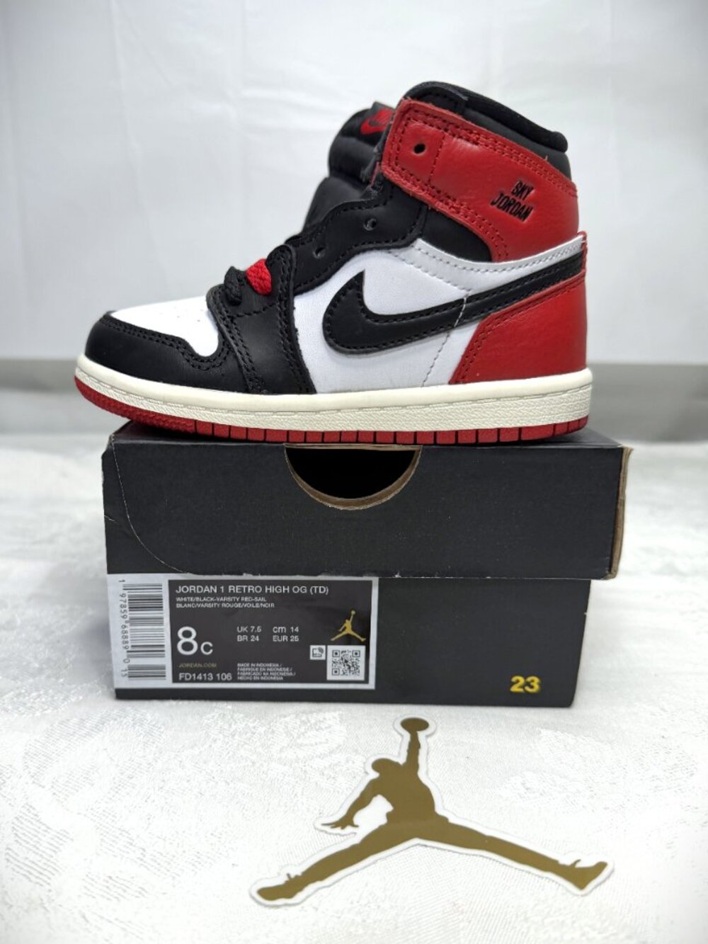 Nike Air Jordan 1 Retro High OG (TD) White/Black-Varsity Red Toddler Size 8C NIB - Picture 3 of 8